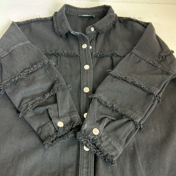 Blue B Collection black Rock & Roll sequins snap closure jean jacket raw edge - Picture 14 of 16